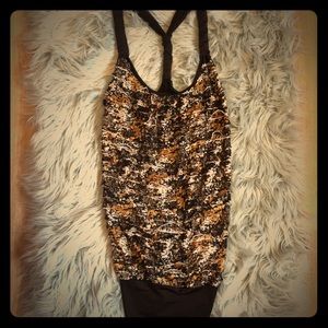 Brown w/ ruffles & flower print tank top